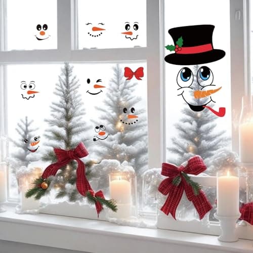 41 PCS Snowman Face Stickers for Crafts Christmas Vinyl Snowman Face Decals for Ornaments Glass Water Bottles Cup Window Wall Christmas Decorations (41Pcs Snowmen Faces) - Image 3