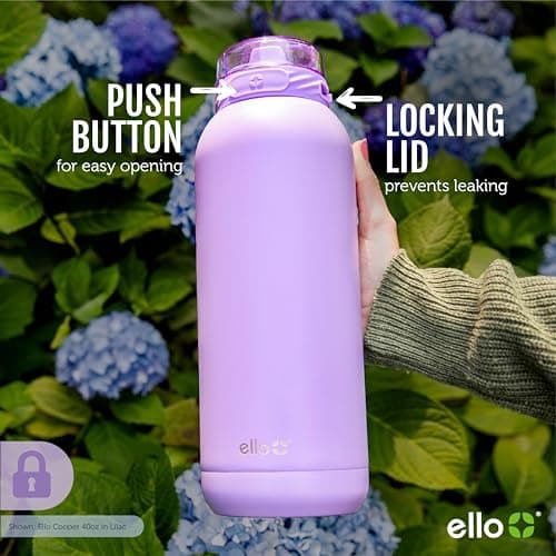 Ello Cooper 22oz Stainless Steel Water Bottle with Straw and Carry Handle, Double Walled and Vacuum Insulated Metal, Leak Proof Locking Lid with Soft Silicone Spout, Reusable, BPA Free, Lilac - Image 6