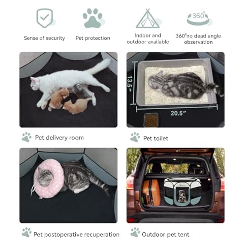 Siedihit Dog Cat Playpen, Puppy Pet Playpen Indoor for Small Dogs Tent Crates Cage Outdoor, Portable Pop Up Dog Kennel Playpen with Carrying Case for Dogs/Cats/Rabbits, Removable Zipper Top, Grey - Image 4