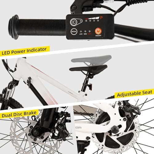 JOYSTAR 20 Inch Electric Bike for Kids Teens 7+ with 250W Brushless Motor, 15 Miles 15MPH Electric Mountain Bicycle with Removable Battery, Safe Mini Ebikes with Dual Disc Brakes, White - Image 4