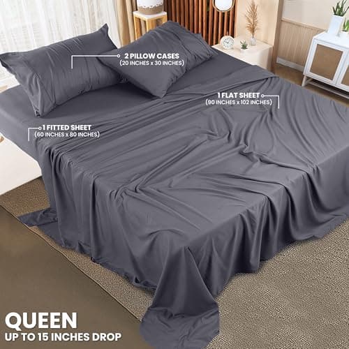 Utopia Bedding Queen Sheet Set – 4 Piece Bed Sheets for Queen Size Bed, Soft and Breathable Microfiber, Includes 1 Fitted Sheet, 1 Flat Sheet and 2 Pillowcases (Grey) - Image 2