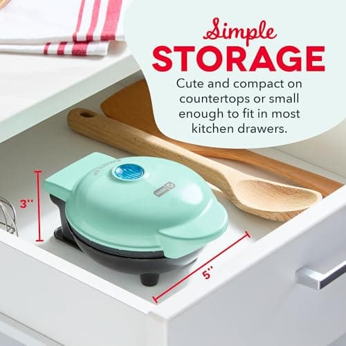 DASH Mini Waffle Maker - 4” Waffle Mold, Nonstick Waffle Iron with Quick Heat-Up, PTFE Nonstick Surface - Perfect Mini Waffle Maker for Kids and Families, Just Add Batter (Aqua) - Image 4
