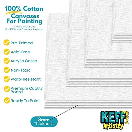 KEFF 24-Pack Canvas for Painting, 6 of 5x7, 8x10, 9x12,11x14 Painting Canvas Boards, Art Supplies for Adults & Kids - 100% Cotton Primed Canvases for Painting for Acrylic, Oil, Watercolor, Tempera - Image 3