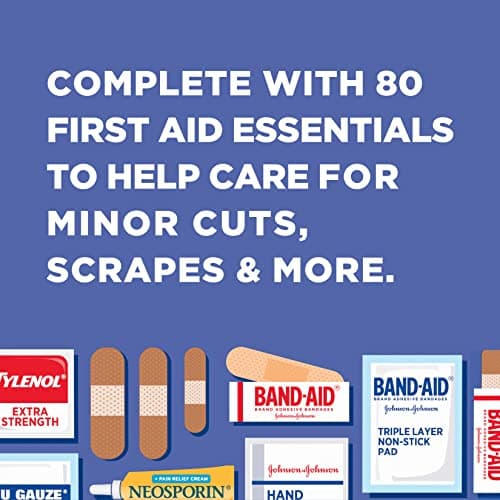 Band-Aid Travel Ready Portable Emergency First Aid Kit for Minor Wound Care with Assorted Adhesive Bandages, Gauze Pads & More, Ideal for Travel, Car & On-The-Go, 80 pc - Image 5