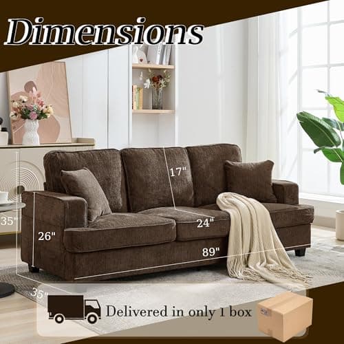 Couches for Living Room, 89 inch Cloud Couch Sofa in Chenile with Extra Comfy Soft Deep Seats, Modern 3 Seater Sofas for Living Room Bedroom Office Apartment, Brown - Image 2