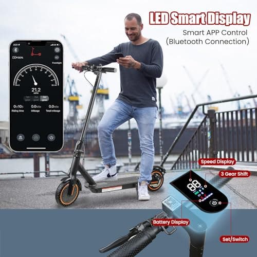 Electric Scooter Adults, Peak 500W, Max 19 Mph Speed, 19 Miles Long Range, 8.5 Inch Solid Tires, Portable Folding E-Scooter for Commuting with Dual Brakes, APP Control & Front & Rear Lights - Image 5