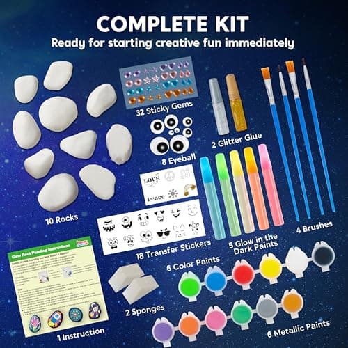 JOYIN Rock Painting Kit- Glow in The Dark Rock Kit, Arts and Crafts for Kids Ages 6-12, Art Supplies Toy, Kids Craft Paint Kits, Arts & Crafts for Boys Girls Birthday Party Gift Toy - Image 4