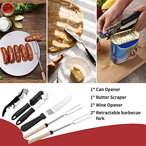 Portable Camping Kitchen Utensil Set-27 Piece Cookware Kit, Stainless Steel Outdoor Cooking and Grilling Utensil Organizer Travel Set Perfect for Travel, Picnics, RVs, Camping, BBQs, Parties and More - Image 6