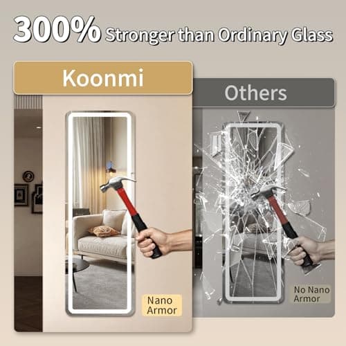 Koonmi Full Length Mirror Door Hanging with LED Lights 48"x16" - Image 2