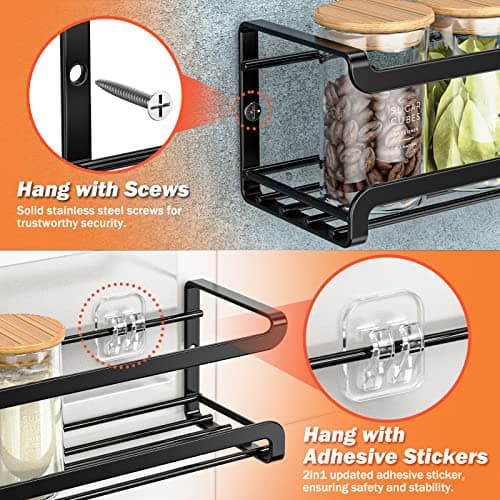 Bunoxea Spice Rack Wall Mounted 4 Pack,Space-Saving Spice Organizer for Spice Jars and Seasonings,Screw or Adhesive Hanging Spice Rack Organizer for Your Kitchen Cabinet,Pantry Door,11.41x2.75x2.75in - Image 3