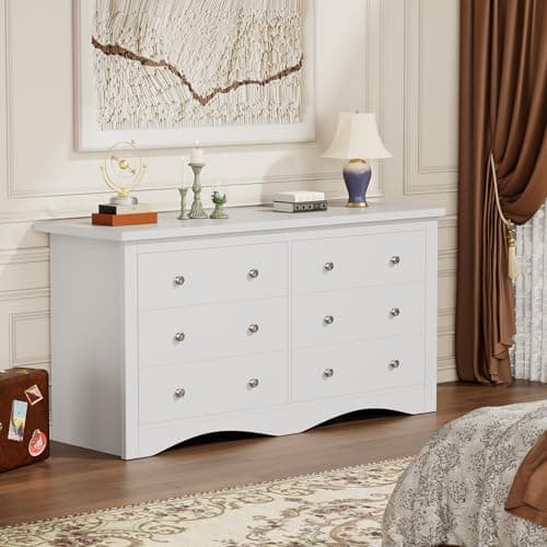 YESHOMY Dresser for Bedroom with 6 Drawers, Modern Chest of Drawers, Wooden Dressers, TV Stand for Living Room,Closet, Hallway (White) - Image 5