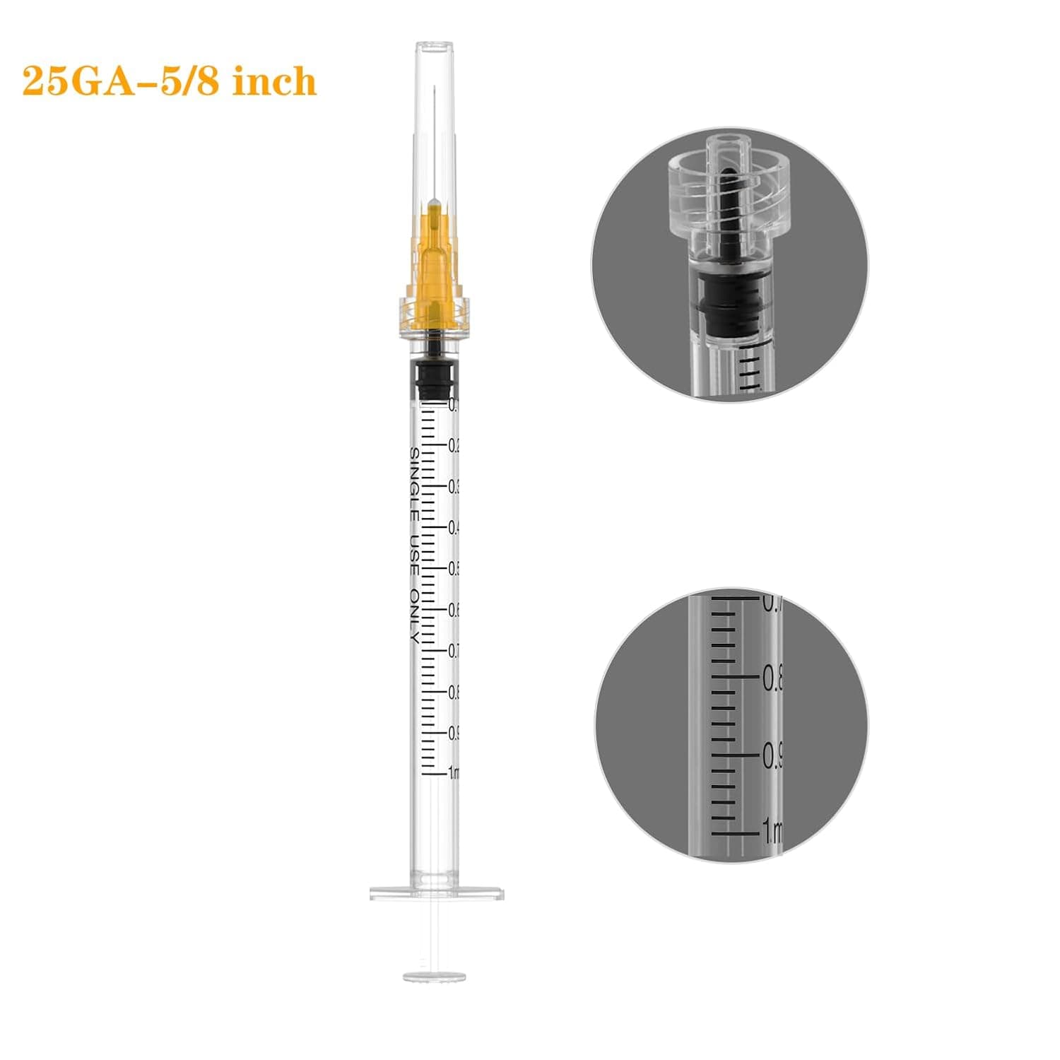 25 Gauge 5/8 inch Needle with Syringe 30Pack,1ml Luer Lock Disposable Syringes with Needle,Individually Wrapped - Image 3