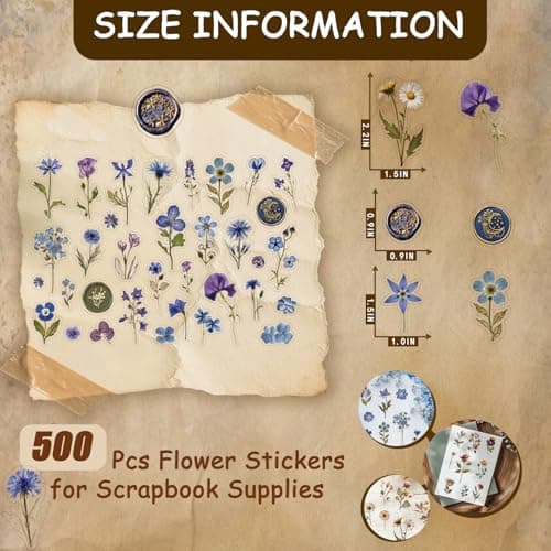 450 Pcs Flower Stickers for Scrapbook Supplies, Dried Pressed Flowers Scrapbook, Natural Flower Stickers for Scrapbooking, Planner, Junk Journal, Bullet Journal - Image 2