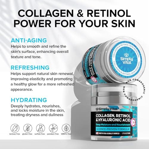 SimplyVital Collagen, Retinol & Hyaluronic Acid Cream - Anti-Aging Face Moisturizer for Face, Firming Skin Care Neck & Décolleté - Made in USA, Daily Moisturizer Face Cream Day & Night - 1.7 fl.oz. - Image 3