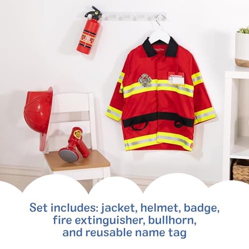 Melissa & Doug Fire Chief Role Play Costume Dress-Up Set, Pretend Play Firefighter Outfit with Realistic Accessories for Kids and Toddlers Ages 3+ - Image 5