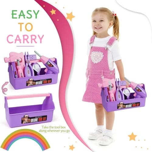 Kids Tool Set with Toy Drill, Toy Tool Box, Construction Tools, Pretend Play Toddler Girl Toys Gifts for Toddlers Kids Aged 3 4 5 6 7 - Image 6