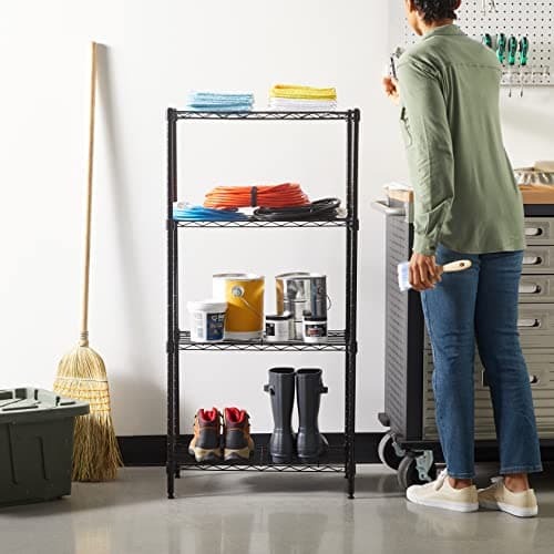 Amazon Basics 4-Shelf Steel Wire Storage Rack, Adjustable, Sturdy, Easy Assembly, 13.4 D x 23.2 W x 48 H in, Black - Image 2
