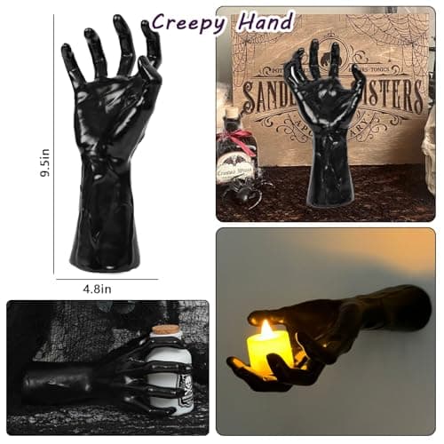 DAZONGE Halloween Decorations, Pack of 3 Wall Mounted Creepy Reaching Hands with Lighted Candles, Life-Sized Horror Hands for Gothic Wall Decorations, Scary Halloween Decorations Indoor - Image 3