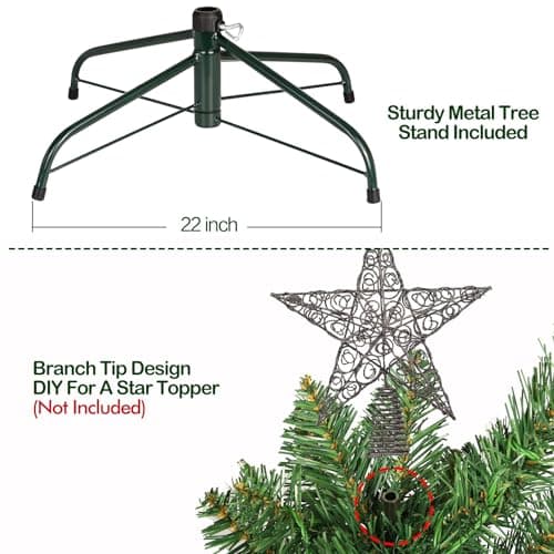 Hykolity 7.5 ft Prelit Christmas Tree, Artificial Christmas Tree with 450 Warm White Lights, 1450 Branch Tips, Metal Stand and Hinged Branches - Image 5