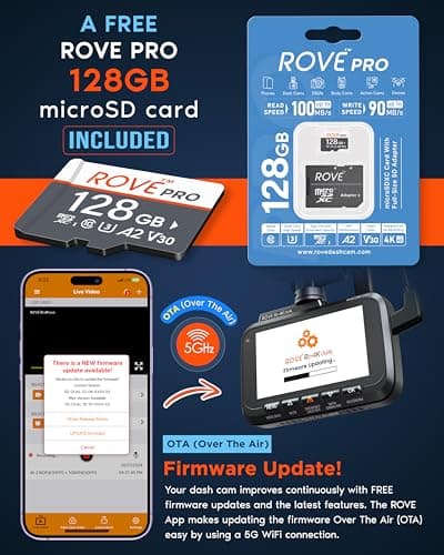 ROVE R2-4K DUAL Dash Cam Front and Rear, STARVIS 2 Sensor, FREE 128GB Card Included, 5G WiFi - up to 20MB/s Fastest Download Speed with App, 4K 2160P/FHD Dash Camera for Cars, 3" IPS, 24H Parking Mode - Image 8