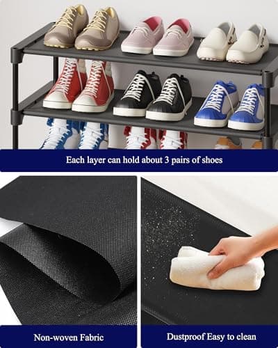 Kitsure Shoe Rack - Non-Woven Shoe Rack Shelf, Shoe Organizer for Closet, Entryway, Garage & Corridor, Stackable Shoe Shelves, 27.5" Wide - 3 Tier, Black - Image 6