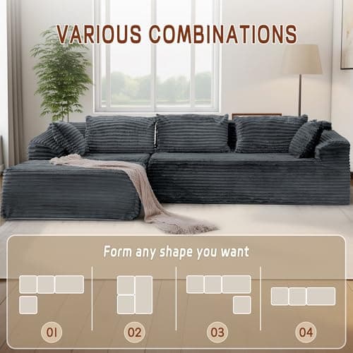 Korser 108" Sectional Couches for Living Room, Modular Sectional Sofa with L-Shape Chaise, Cloud Couch, Comfy Corduroy Fluffy Couch with Deep Seat and Side Pockets, No Assembly Required - Image 4