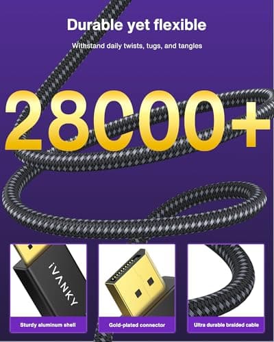IVANKY 8K DisplayPort Cable 1.4, VESA Certified DP Cable 6.6ft (8K@60Hz, 4K@144Hz, 2K@240Hz)HBR3 Support 32.4Gbps, HDR, HDCP 2.2, FreeSync G-Sync, Braided Display Port for Gaming Monitor, Graphics, PC - Image 5