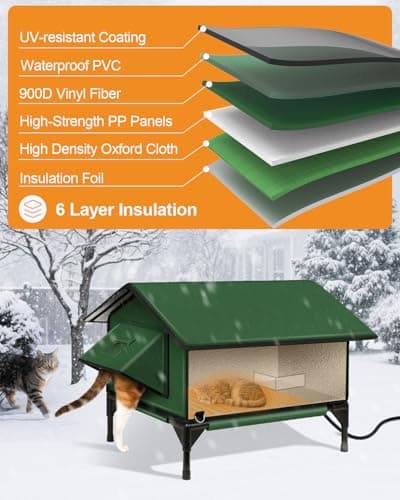 100% Waterproof Heated Cat House for Outdoor with Safe Escape Door, Heated Cat Bed Weatherproof Cat Shelter Kitty with Cat Heating Pad, Insulated Warm House for Feral Cat (Green, S) - Image 3