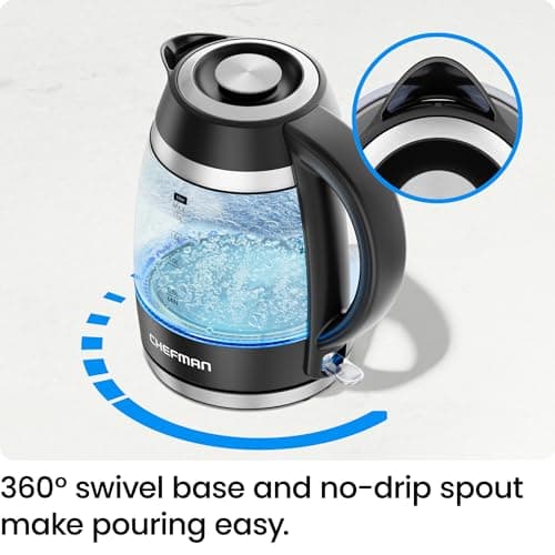 Chefman Electric Kettle, 1.8L 1500W, Hot Water Boiler, Removable Lid for Easy Cleaning, Auto Shut Off, Boil-Dry Protection, Stainless Steel Filter, BPA Free, Borosilicate Glass Electric Tea Kettle - Image 5