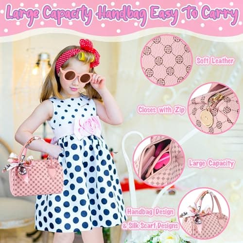 Oisacirg Play Purse for Little Girls, 32PCS Toddler Purse with Pretend Makeup for Kids, Princess Toys Includes Handbag, Phone, Wristwatch, Silk Scarf Kids Toy Purse Birthday Gift for Girls 3 4 5 6 + - Image 2
