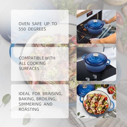 6 Quart Dutch Oven Enameled Cast Iron with Lid - Big Dual Handles - Oven Safe up to 500°F - Classic Round Pot for Versatile Cooking (Blue, 6 QT) - Image 3