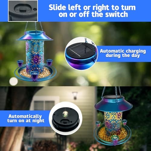 Solar Bird Feeder, Bring Three Nectar Water Cups & S Hook, Attractive Cardinals & Many Wild Various Birds, Squirrel Rust Weather & Water Proof as Gift Idea for Friends, Family, Elders - Image 4