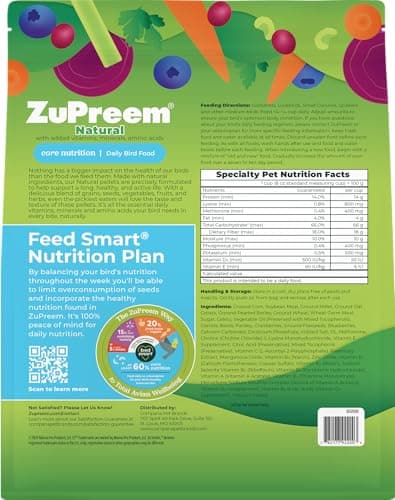 ZuPreem Natural Bird Pellets, Daily Bird Food for Cockatiel, Lovebird, Quaker, Small Conure, Lorikeet, Core Nutrition for Medium Birds, Added Vitamins, Cockatiel Pellets (M, 2.5 lbs) - Image 2
