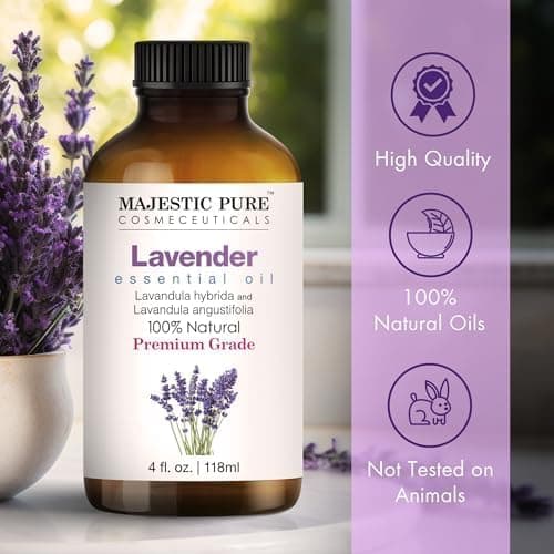 Majestic Pure Essential Oil with Glass Dropper - 100% Pure and Natural - Essential Oils for Diffuser, Aromatherapy, Soap and Candle Making, Lavender Essential Oil, Lavender Oil, 4 Fl Oz Lavender 4 Fl Oz (Pack of 1) - Image 3