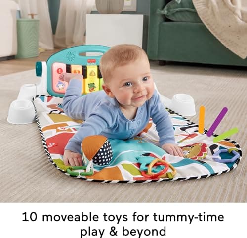 Fisher-Price Baby Playmat Glow and Grow Kick & Play Piano Gym, Blue Musical Learning Toy with Developmental Activities for Newborns 0+ Months - Image 3