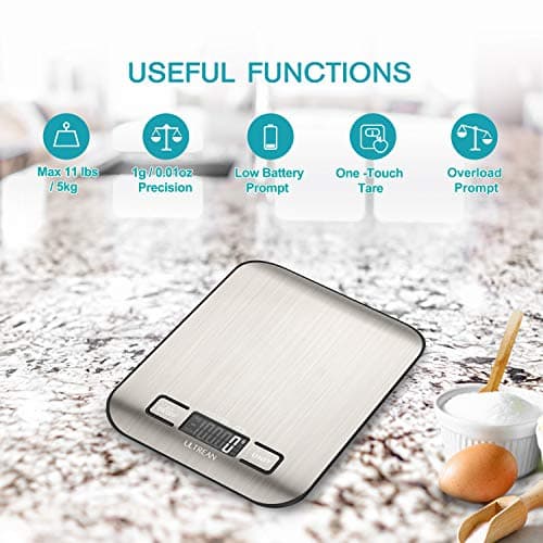 Ultrean Food Scale, Digital Kitchen Scale Weight Grams and Ounces for Baking Cooking and Meal Prep, 6 Units with Tare Function, 11lb (Batteries Included) - Image 3