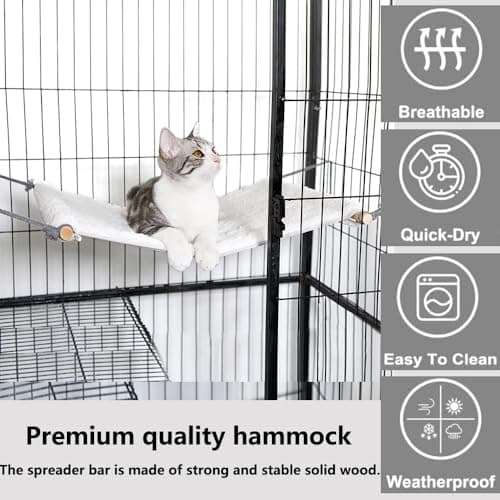 Reversible Cat Hammock for Cage Hanging, Soft Sleeping Bed for Kittens and Small Pets, Features Hardwood Spreader Bars, Portable Hammock can be Tied Between Trees or Posts (Grey+White, Medium) - Image 3