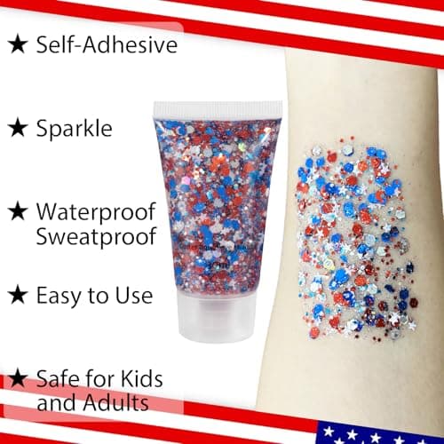 Mysense 4th of July Outfits for Women,4th of July Accessories Set with Red White and Blue Body Glitter,3 USA Flag Sunglasses,9 Beaded Necklaces,6 Bracelets,Fourth of July Outfit Women Kids - Image 4