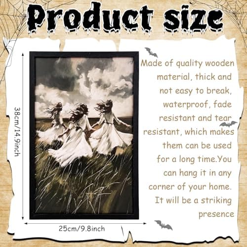 Xizondidi Halloween Wall Decor,Gothic Art Print Poster,Victorian Gothic Wiccan Artwork,Decorative Three Women Art Painting with Wooden Fram for Home Bedroom Living Room Decor - Image 2