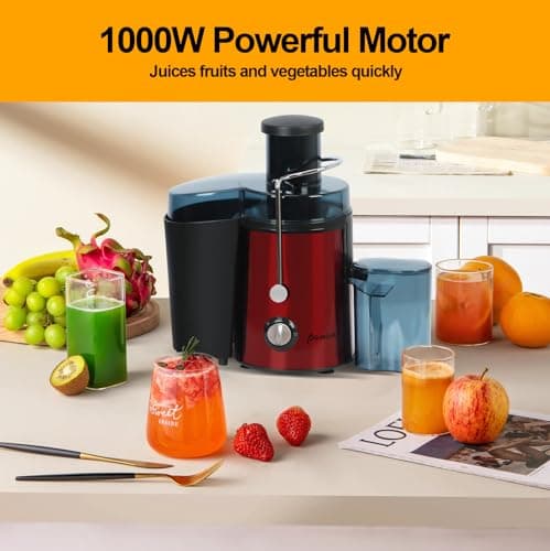 Panana Centrifugal Juicer Extractor with Wide Mouth 3” Feed Chute for Fruit Vegetable, Easy to Clean, Stainless Steel, BPA-free (Red) - Image 3