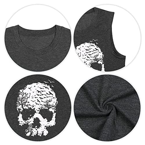 Skull Tank Tops for Women Funny Gothic Graphic Sleeveless Shirts Horror Skeleton Rock Tees Workout Summer Casual Tank Tops Grey, M - Image 4