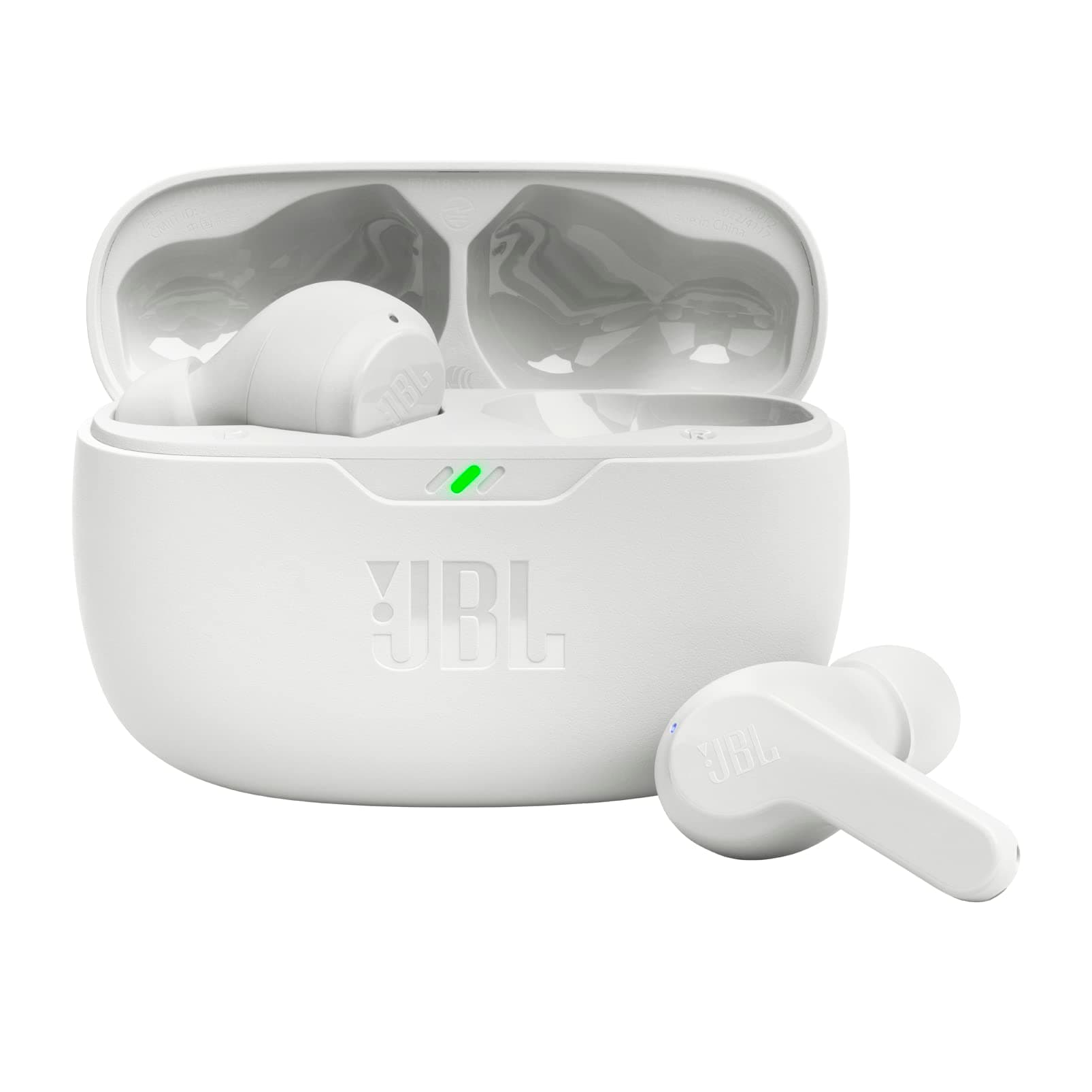 JBL Vibe Beam - True Wireless JBL Deep Bass Sound Earbuds, Bluetooth 5.2, Water & Dust Resistant, Hands-free call with VoiceAware, Up to 32 hours of battery life (White) White Earbuds
