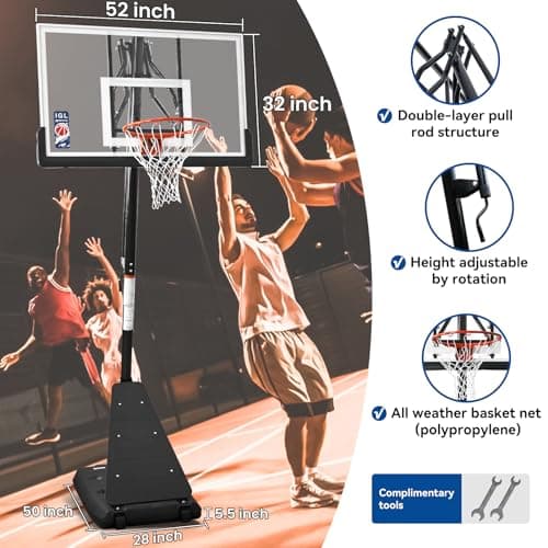 IGL Basketball Hoop Outdoor with 52 Inch Shatterproof Backboard, 10FT Height Portable Basketball Hoop Outdoor, Adjustable Basketball Goal System (Black) - Image 3
