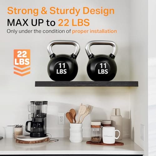 BAYKA Floating Shelves for Wall, Wall Mounted Rustic Wood Shelves for Bathroom, Bedroom, Living Room, Kitchen, Hanging Shelf for Books/Storage/Room Decor with 22lbs Capacity (Black, Set of 3, 15.7in) - Image 5