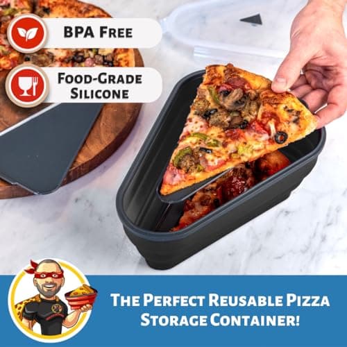 The Perfect Pizza Pack™ - Reusable Pizza Storage Container with 5 Microwavable Serving Trays - BPA-Free Adjustable Pizza Slice Container to Organize & Save Space, Black - Image 2