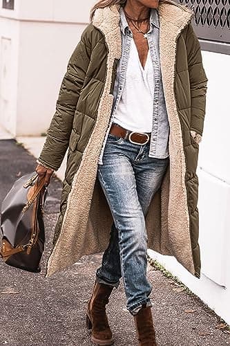 PRETTYGARDEN Women's Long Puffer Jackets 2025 Winter Zip Up Shaggy Fleece Long Hoodie Coats (Light Army Green,Medium) - Image 3