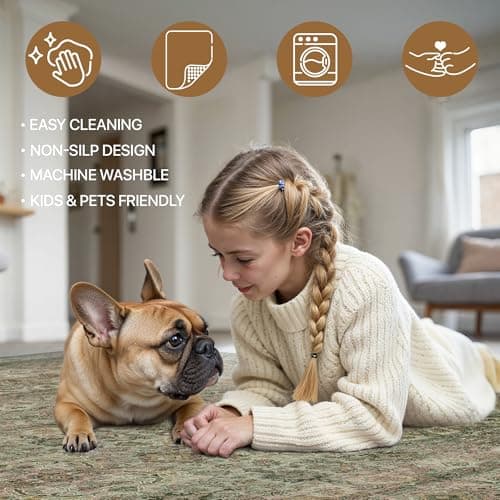 8x10 Area Rug Machine Washable Boho Rug for Living Room,Ultra-Thin Low Pile Carpet,Lightweight Indoor Printed Rug,Non Slip Floral Area Rug for Bedroom, Dining Room, Home Office,Sage - Image 5
