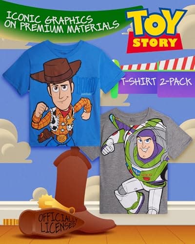 Disney Cars Toy Story Boys Shirts - 2 Pack Lightning McQueen Buzz Lightyear Short Sleeve Boys Tees for Toddler and Little Boy, Size 3T, Heather Grey/Blue Toy Story - Image 2
