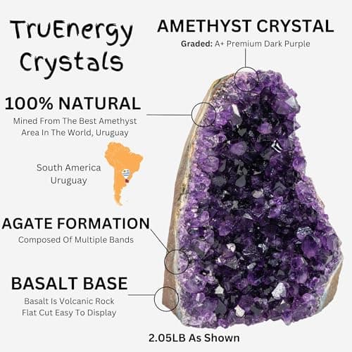 TRUENERGY Natural Amethyst Cluster Quartz Crystal – 0.5 To 1.0 lbs Grade A+ Raw Dark Purple Geode Stone from Uruguay – Home Decoration, Meditation Healing, and Positive Energy (0.5-1 lbs) - Image 6