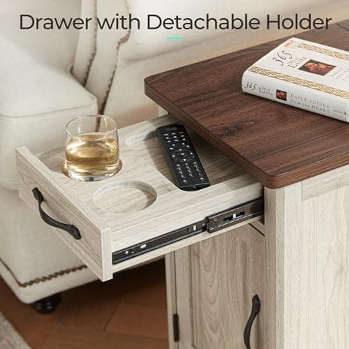 LINSY HOME Farmhouse End Table with Charging Station, Narrow Side Table for Living Room, Sofa Side Table with Drawer and Storage Cabinet, Small Nightstand for Home Office - Image 7